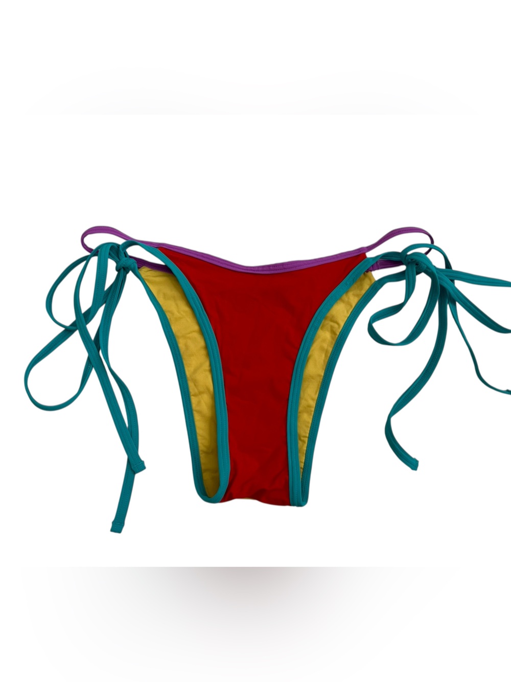 ONEONE color block Tie-Side Bikini Bottom with Teal Trim and Yellow Lining